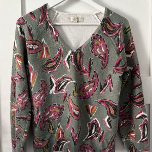 LOFT Women's V-Neck Sweater in Gray and Pink